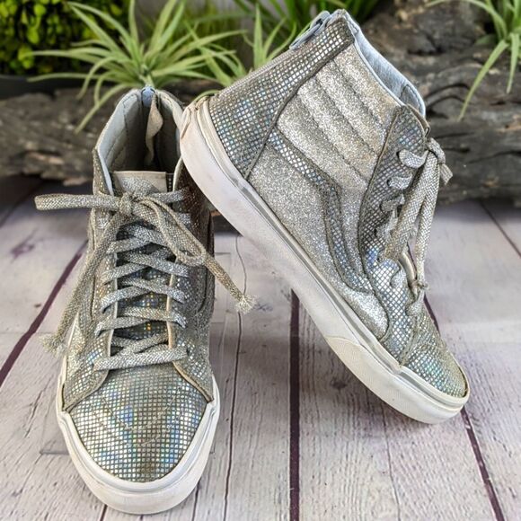 Vans Kids Sk8-Hi Zip (Little Kid/Big Kid) Metallic Glitter Girl's Sneakers - Picture 1 of 10